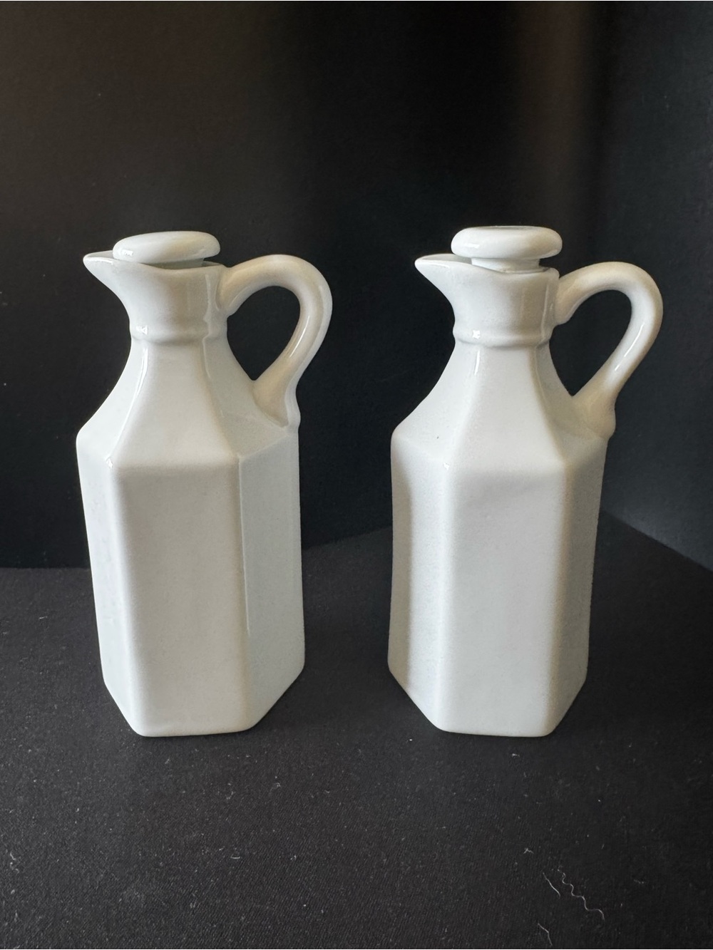 Vintage Xcell  Oil Vinegar Cruet White 6 Sided Set Of 2